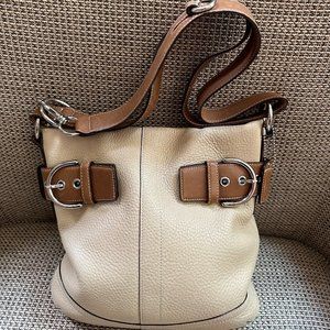 Authentic Coach Beige & Brown Pebbled Leather Bag